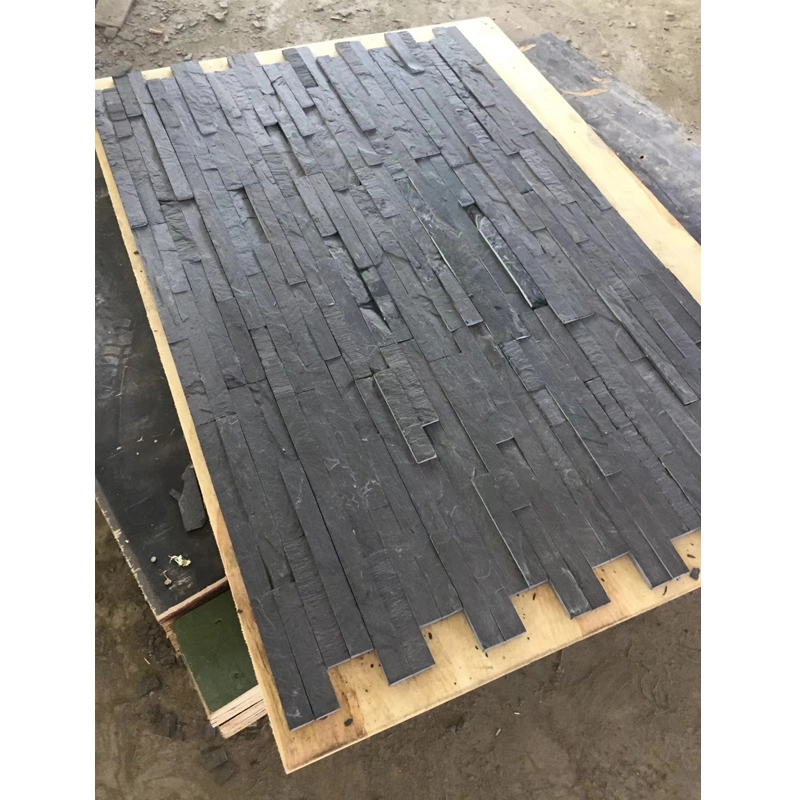 Rough Finish Black Slate Ledgestone Tile, Stacked Stone Veneer