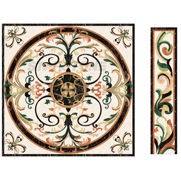Villa Hotel Marble Floor Design Flower Pattern Lobby Flooring Tile Stone Waterjet Marble Medallion