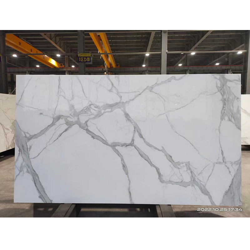 Crystallized Glass Polished Calacatta/Carrara Countertop/Wall Nano White Marble Stone