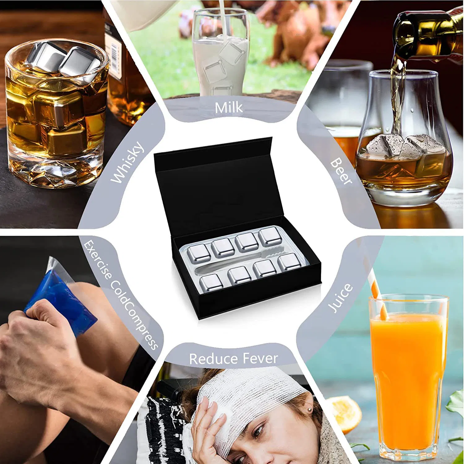 8 Stainless Steel Metal Ice Cubes Reusable Whiskey Rocks Beverage Chilling Stones for Smokehead Smooth Ambler Something Special