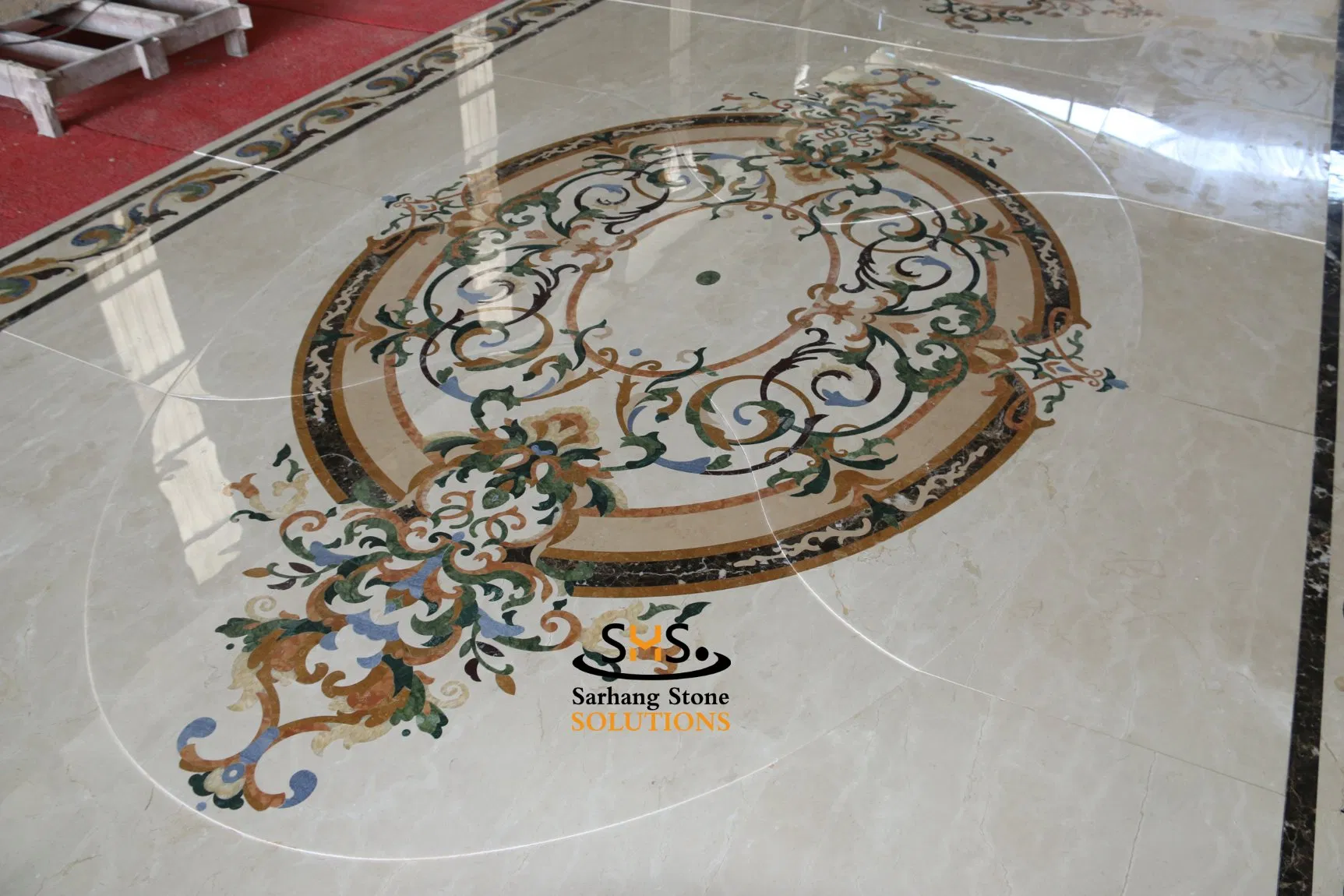 Luxury Water Jet Marble Inlay Flooring Patterns Marble Floor Medallion for Majlis Men Sitting Room Floor Decoration