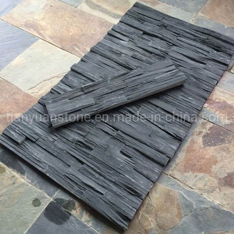 Black Stacked Ledge Culture Stone for Wall Stone Panel