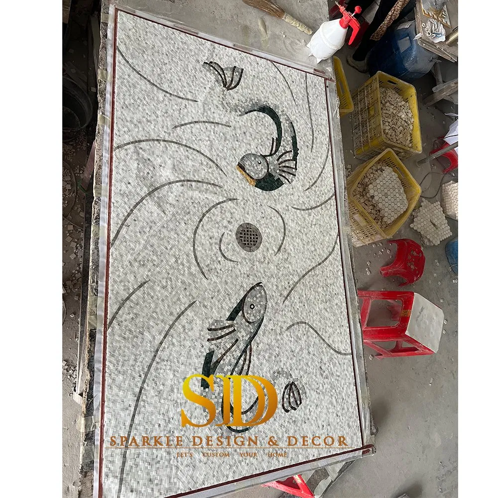 Customized Handmade Marble Mosaic Floor Pattern for Shower Pan
