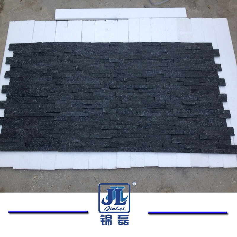 Z Shape Black Quartzite Stacked Ledge Culture Stone for Slate Veneer and Wall Panel