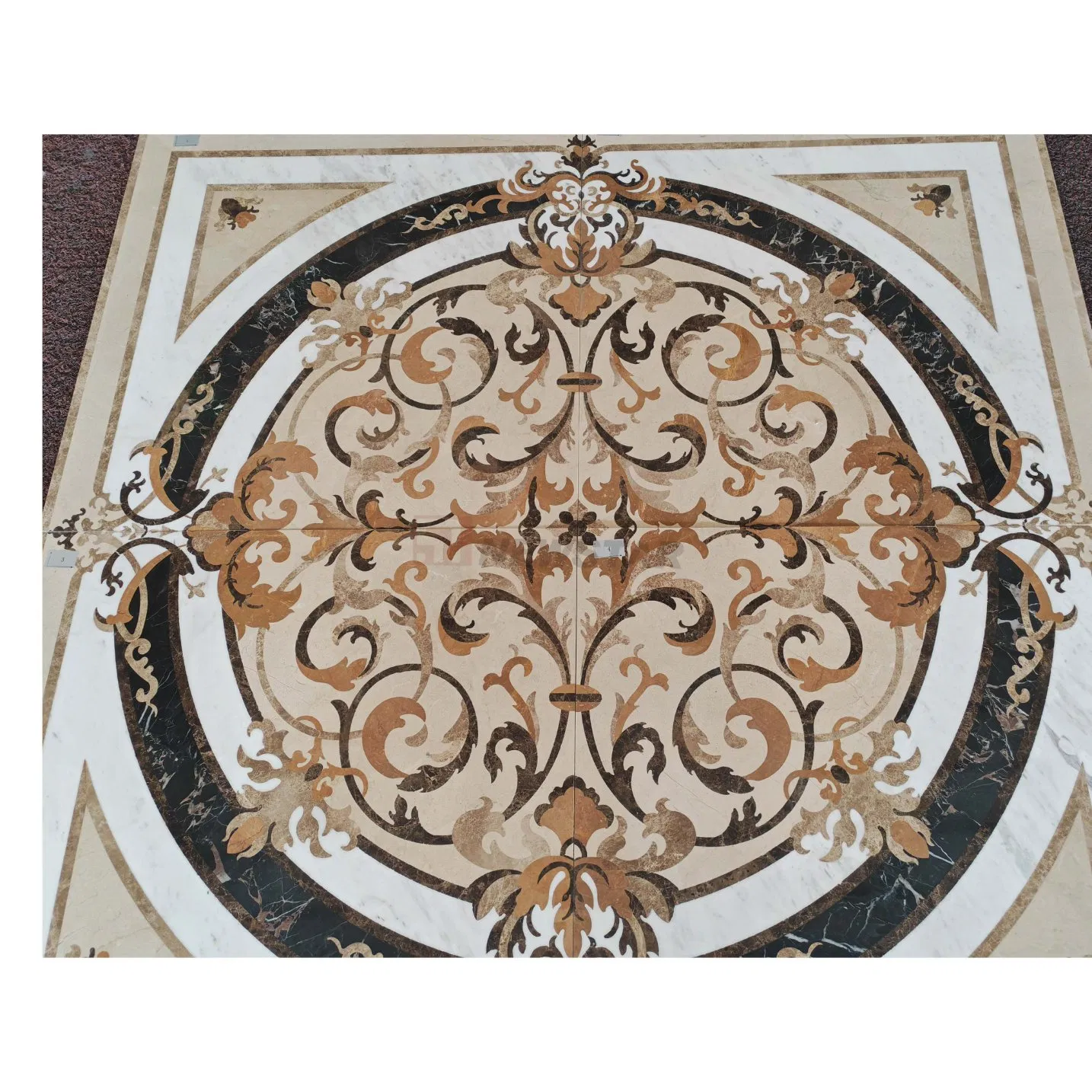 Exquisite Flower Flooring Marble Medallion Waterjet-Carved Luxury Marble Floor Medallion with Unique Pattern Hotel Floor