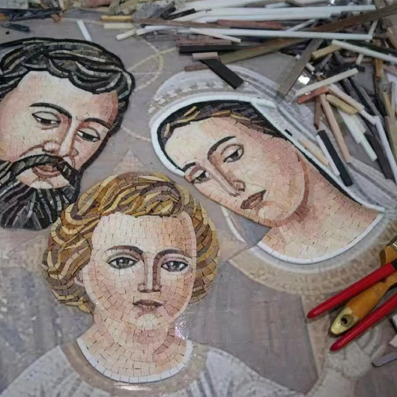 Human Figures Glass Marble Cut Art Patterns Face Portrait Marble Mosaic Mural