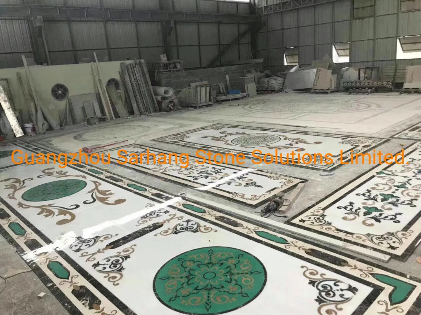 Arabeque Style Customized Rectangle White Color Waterjet Marble/Stone Medallion for Hallyway Floor