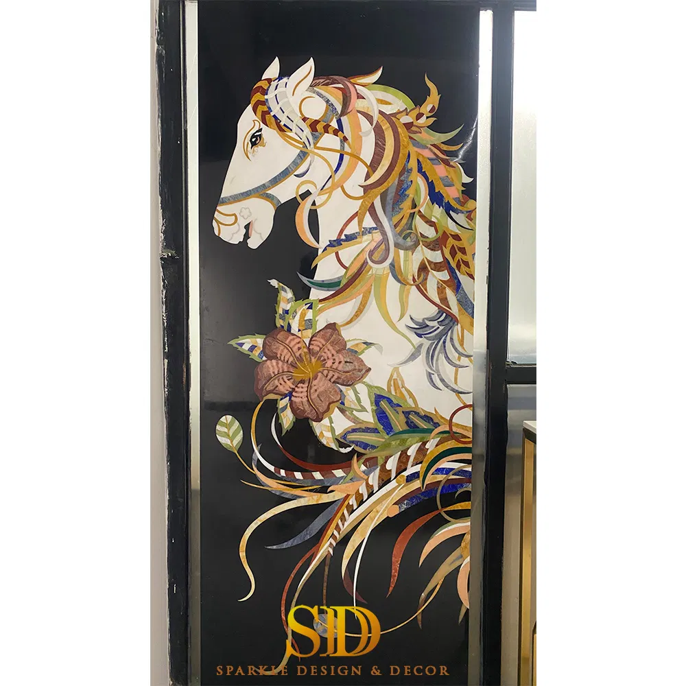 Exquisite Horse Pattern Water Jet Cutting Marble Medallion Work