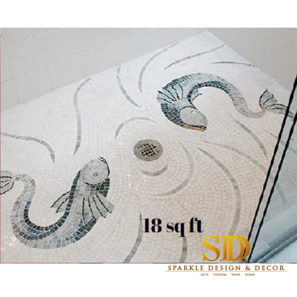 Customized Handmade Marble Mosaic Floor Pattern for Shower Pan