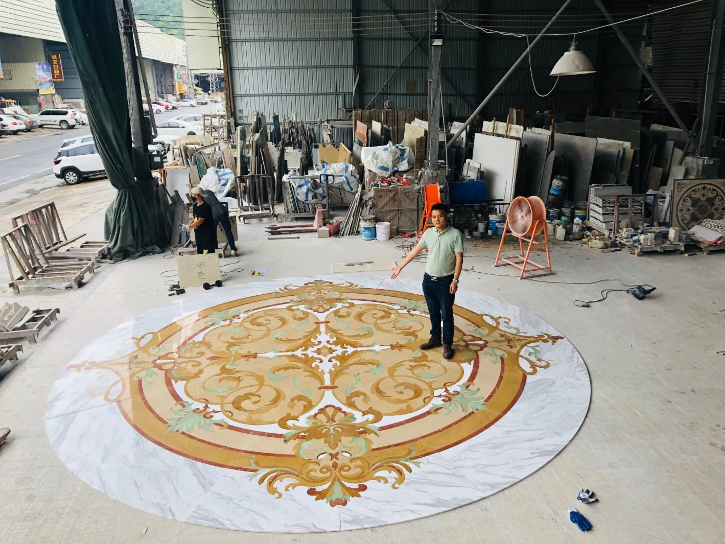 Luxury Handcrafted Waterjet Marble Inaly Medallion for Flooring