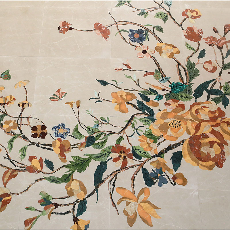 Customized Marble Medallion Flower Design Water Jet Inlay Border Round Frooling Medallion