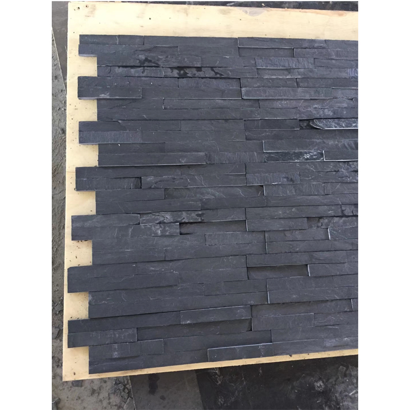 Rough Finish Black Slate Ledgestone Tile, Stacked Stone Veneer