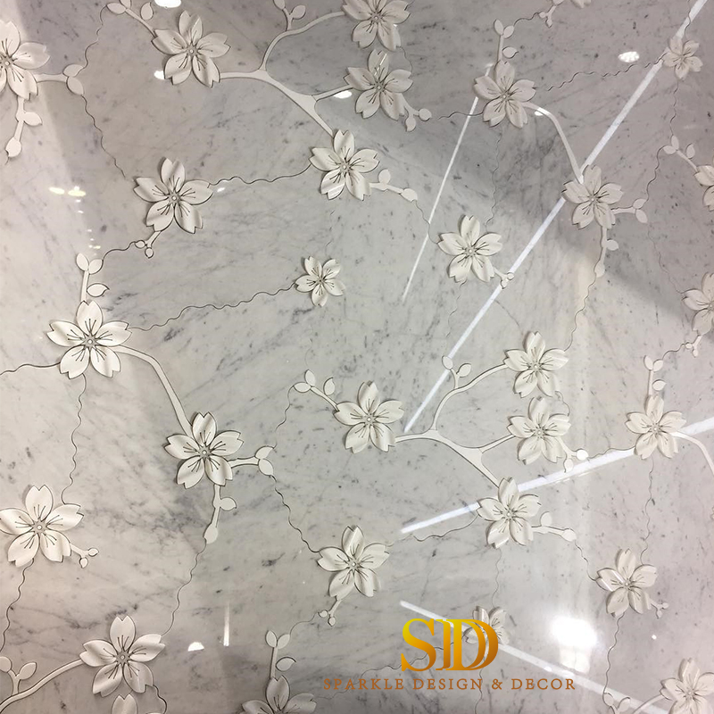 Latest Medallion Design 3D Waterjet Marble Inlay for Wall Decoration