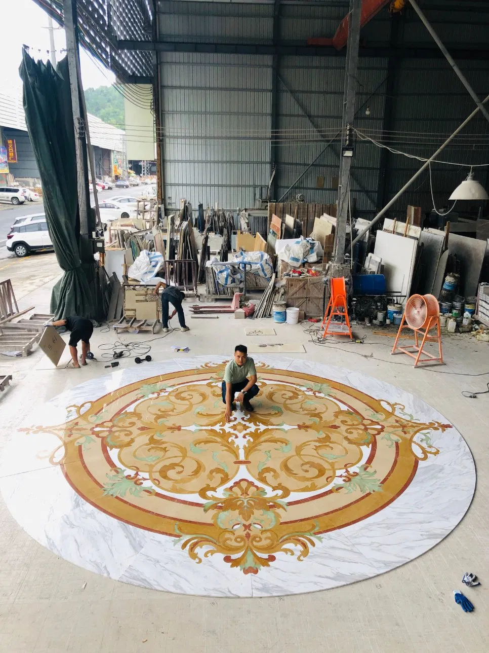 Luxury Handcrafted Waterjet Marble Inaly Medallion for Flooring