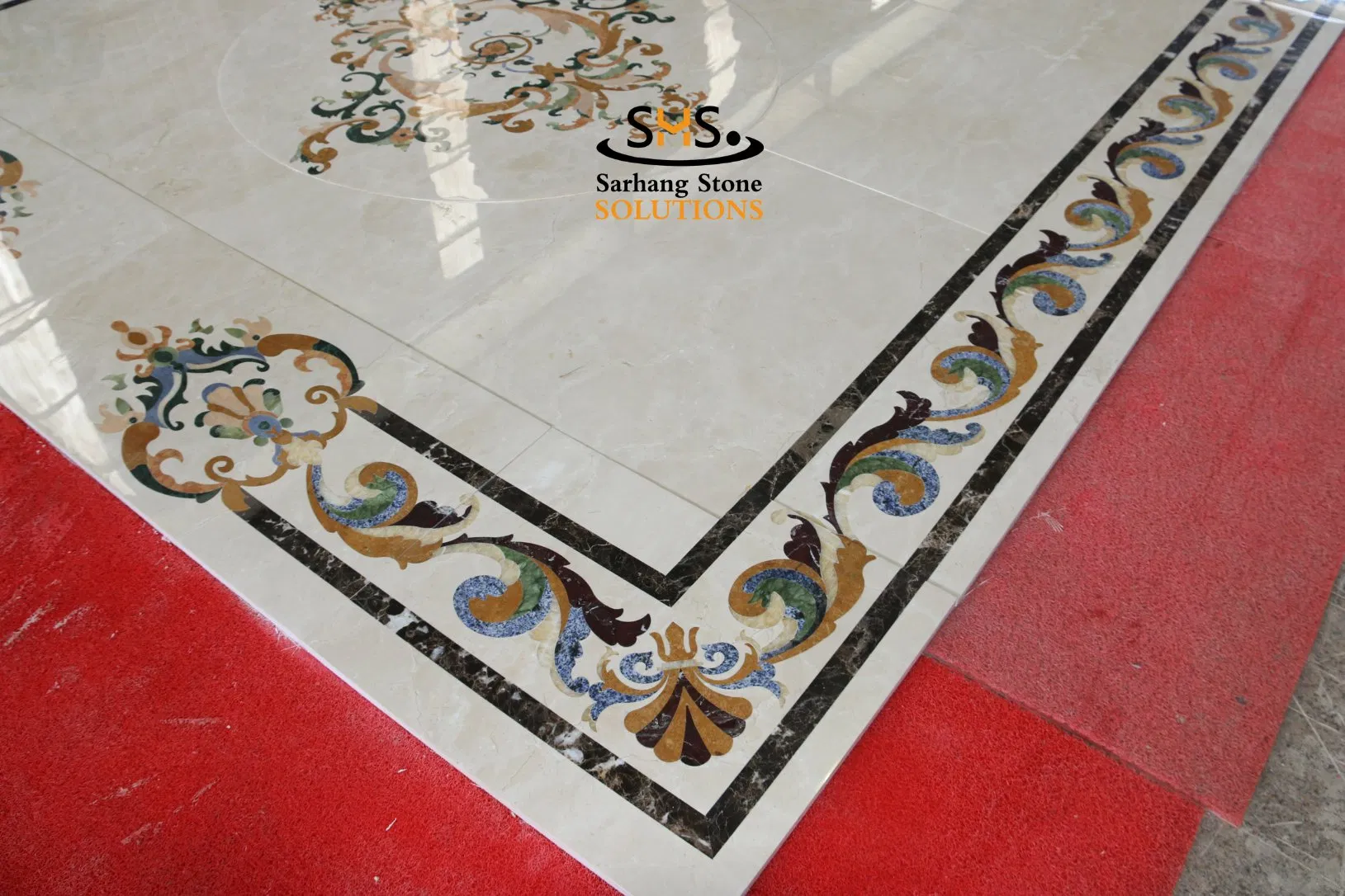 Luxury Water Jet Marble Inlay Flooring Patterns Marble Floor Medallion for Majlis Men Sitting Room Floor Decoration