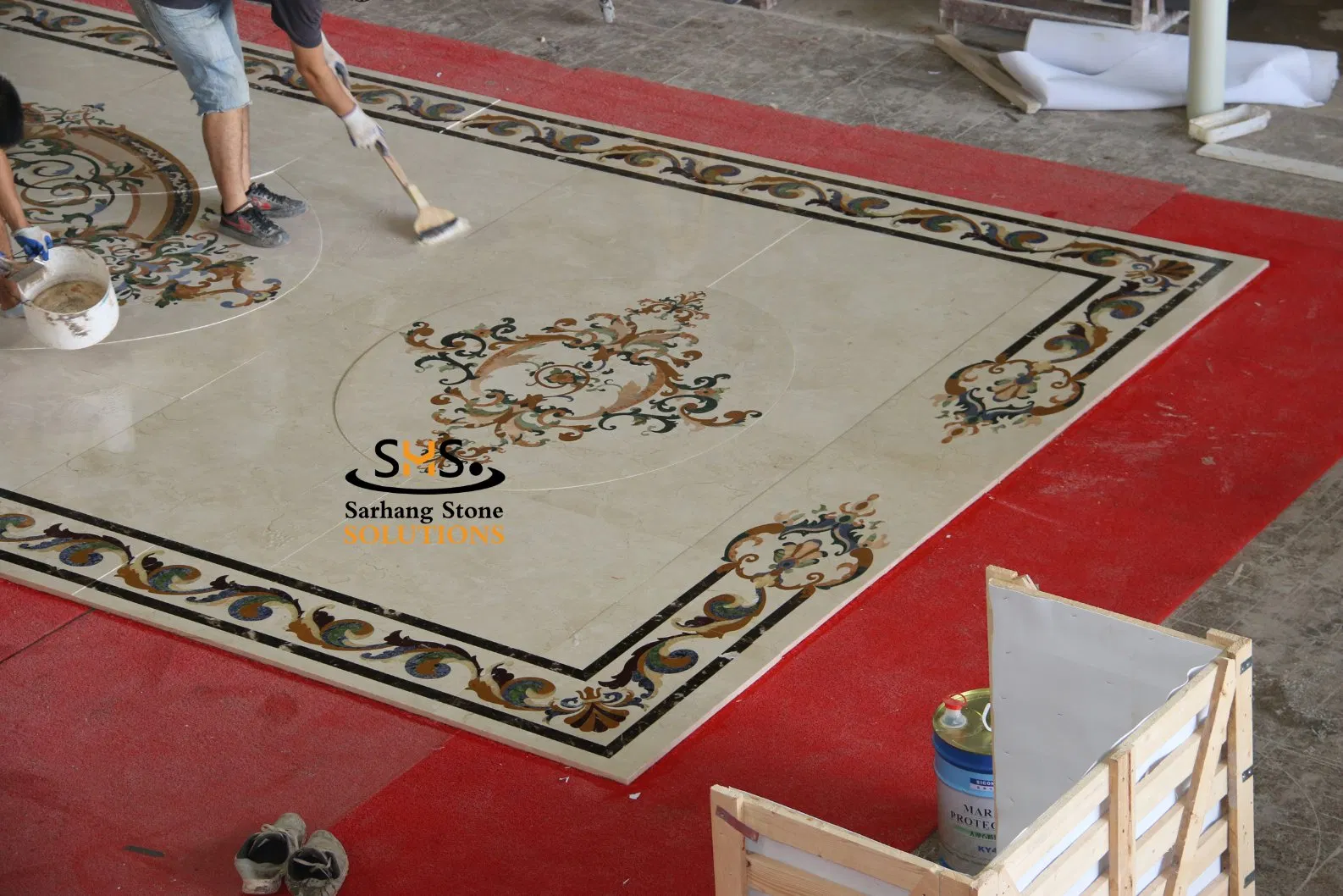 Luxury Water Jet Marble Inlay Flooring Patterns Marble Floor Medallion for Majlis Men Sitting Room Floor Decoration