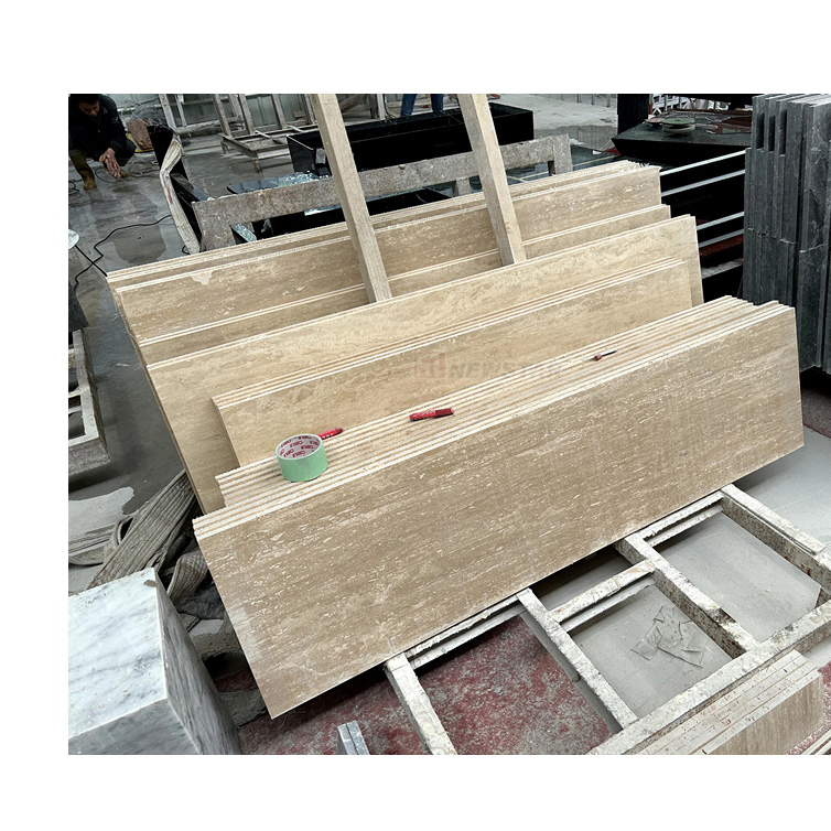 Manufacture Natural Stone Beige Travertine Marble Slab Customized Table Outdoor Matte Marble