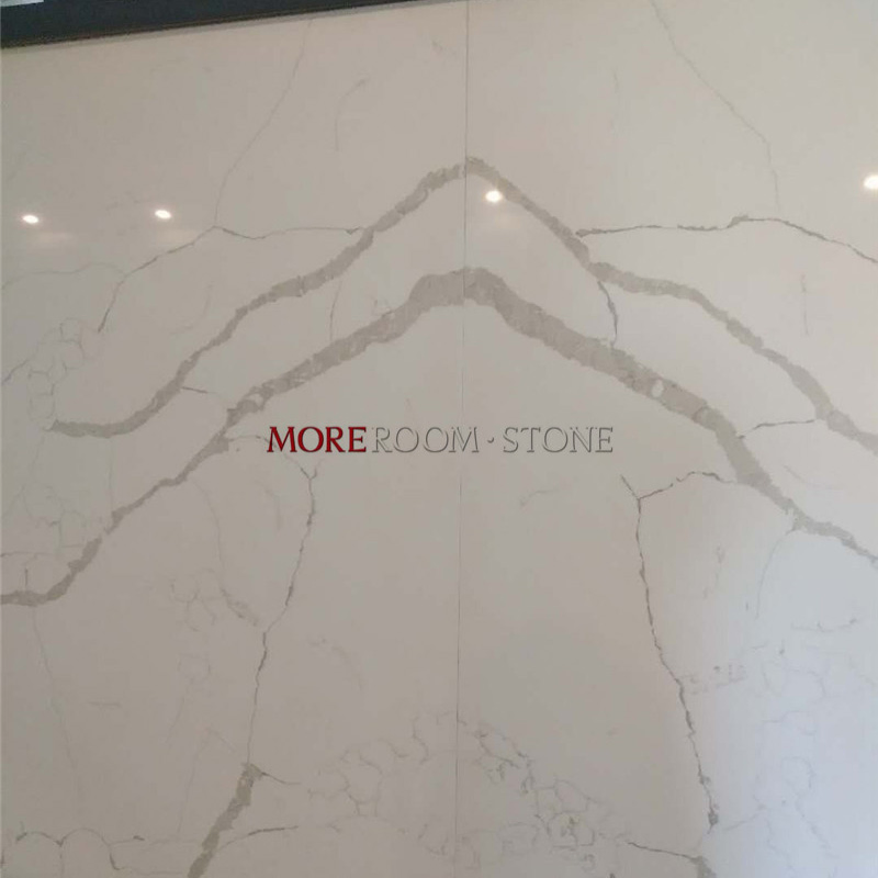Hot Sale Bookmatched Calacatta White Artificial Stone Quartz Stone Kitchen Countertop