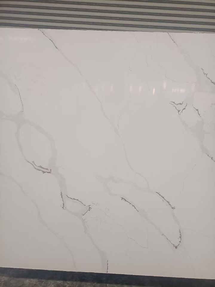 Artificial Marble Calacatta White Construction Material Quartz Customized Size Black White for Countertop and Big Slabs