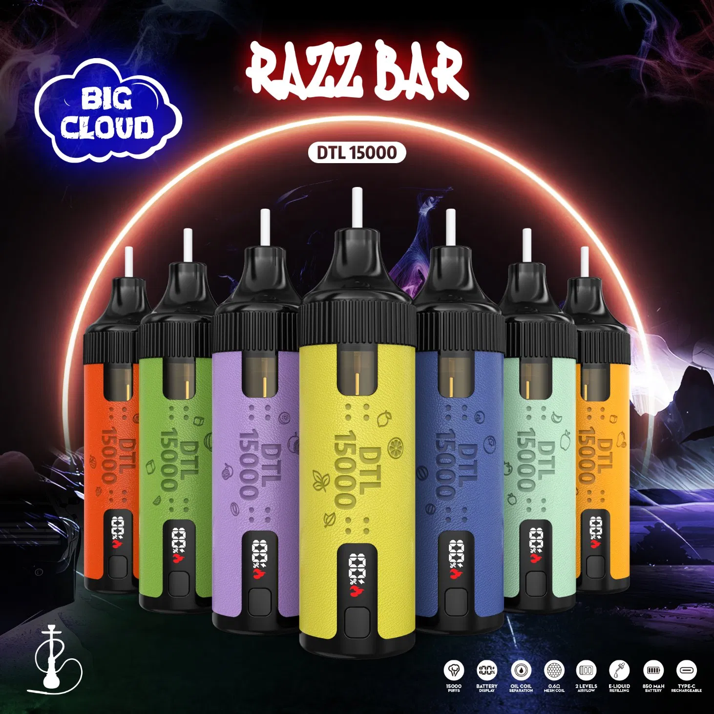Al Portable Lung Breath Hamburg Vaporizer Fakher Cloud Chaser Crown Fruity Razz Bar Big Cloud 15000 Puff Smoking Hookah Shisha Tobacco Disposable Vape Device