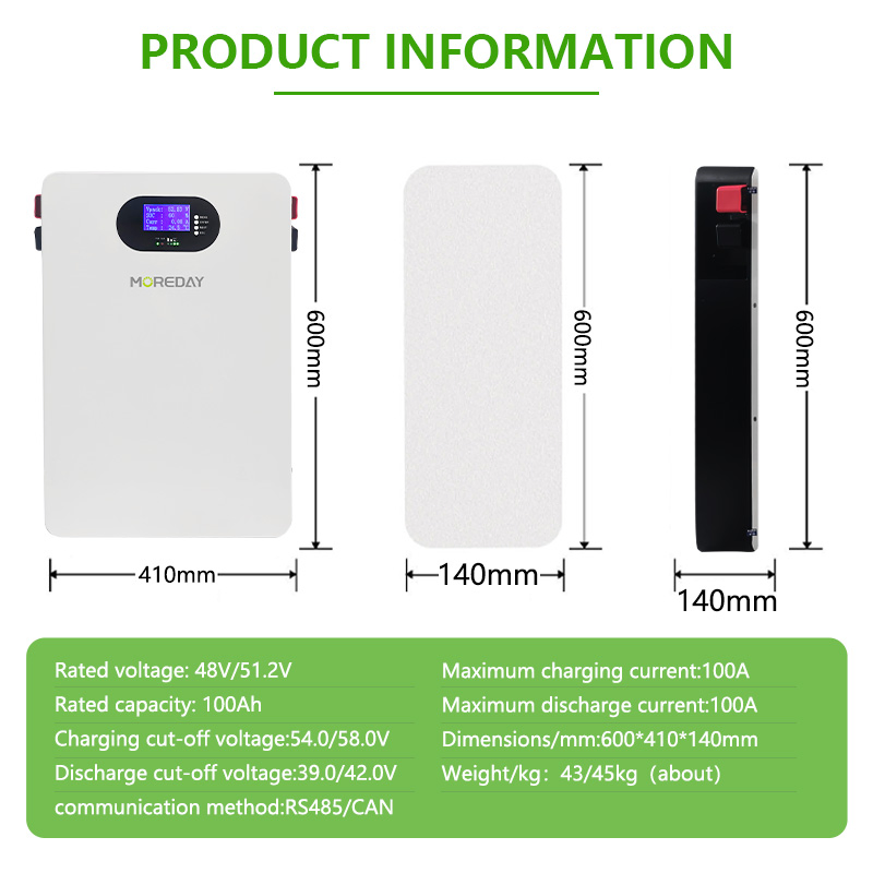Moreday 48V 100ah 5kwh LiFePO4 Lithium Battery Pack for Home Solar Energy Storage System