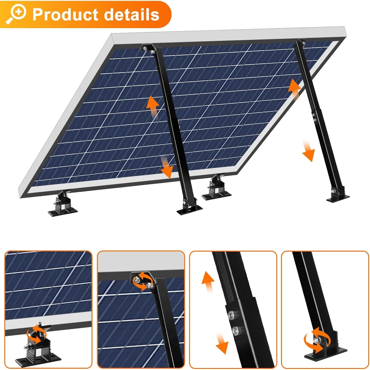 Solar Panel Mounting Bracket Adjustable Tilt Front and Rear Leg for Flat Roof