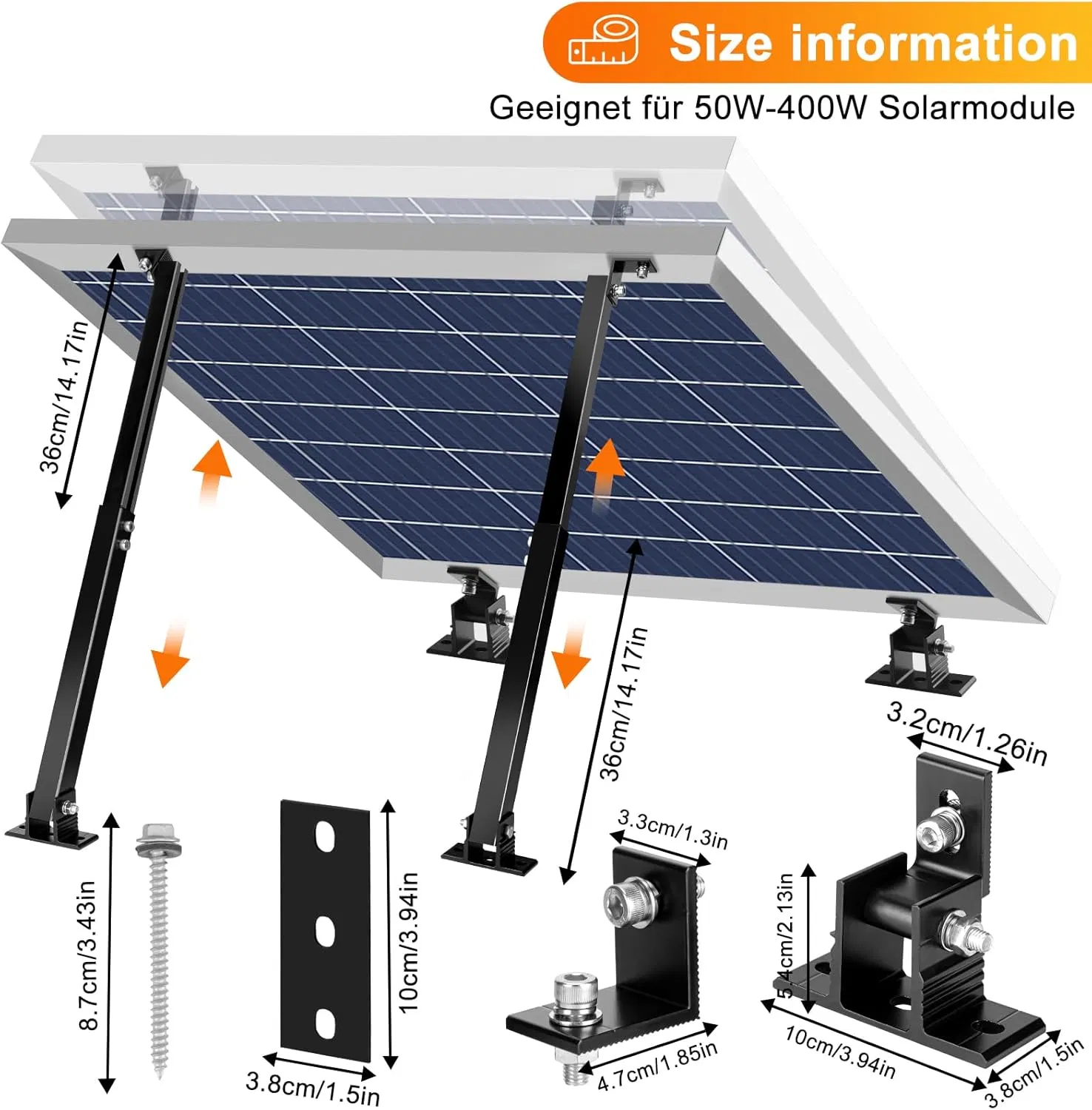 Solar Panel Mounting Bracket Adjustable Tilt Front and Rear Leg for Flat Roof