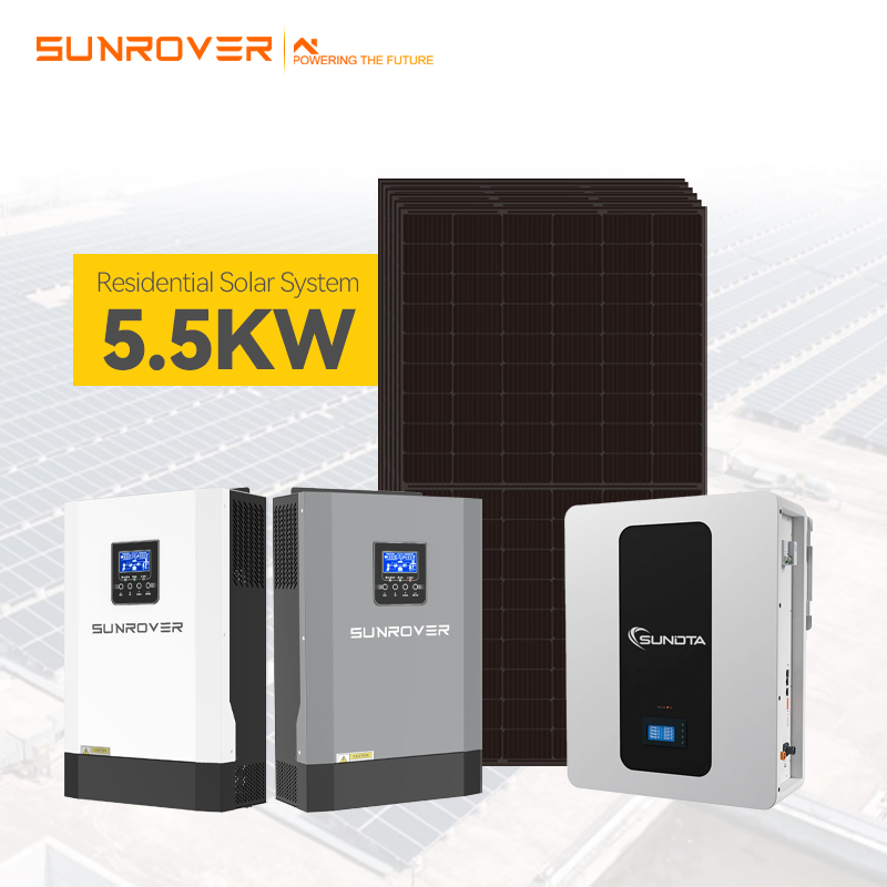 off-Grid 5500W 5.5kw Solar System Photovoltaic PV Panel Energy System Renewable Inverter Battery Roof Mounting House