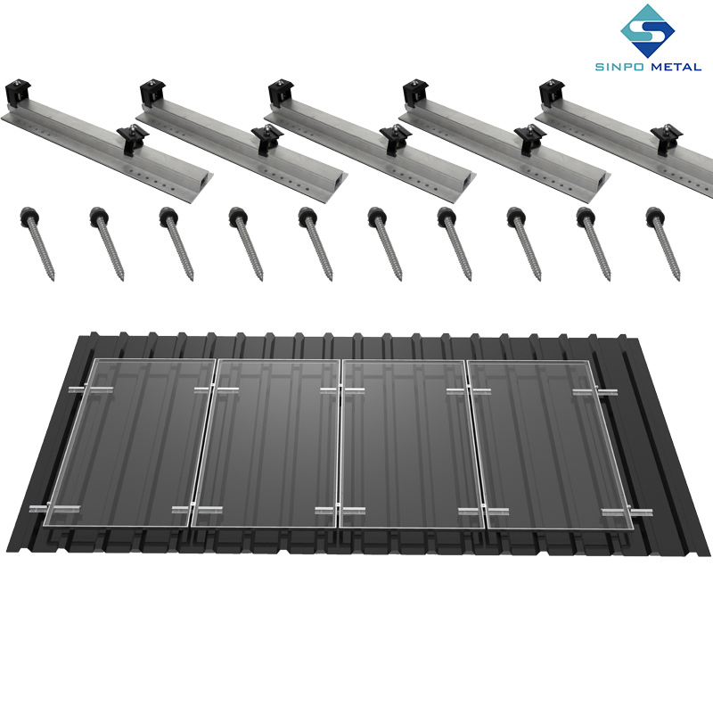 Metal Roof Solar Mounting System with Trapezoidal Sheet Metal Aluminum Rail PV Bracket and Solar Panel Support Frame