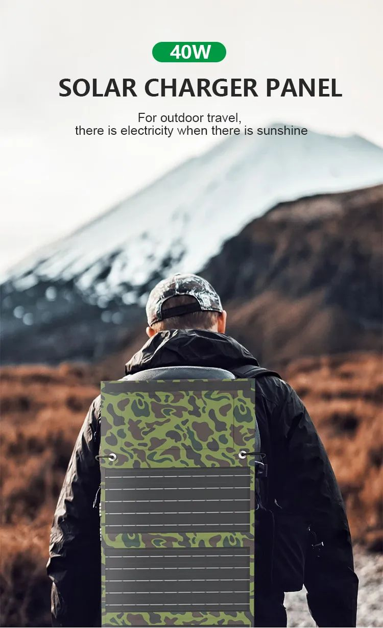 Wholesale Fashion Hot Sale 40W Flexible Solar Panel High Efficiency Photovoltaic Panel Mountaineering Camping Use RV Solar System Waterproof