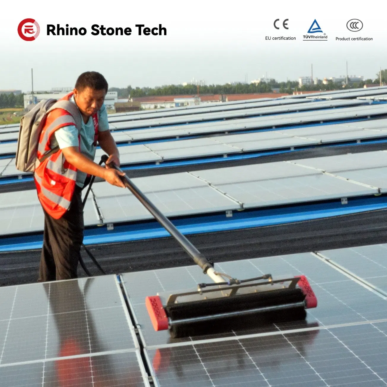 Portable Wireless Solar Cleaner, Electric PV Cleaning Equipment with Lithium Battery and Brushless Motor Solar Power Station/Rooftop Panel Washing Tool