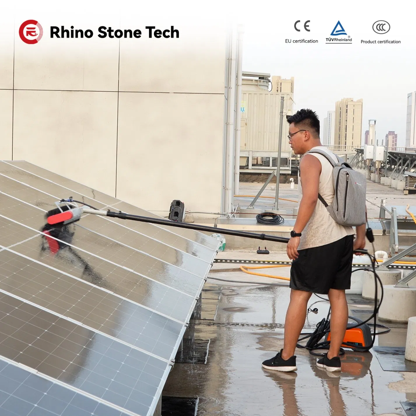 Portable Wireless Solar Cleaner, Electric PV Cleaning Equipment with Lithium Battery and Brushless Motor Solar Power Station/Rooftop Panel Washing Tool