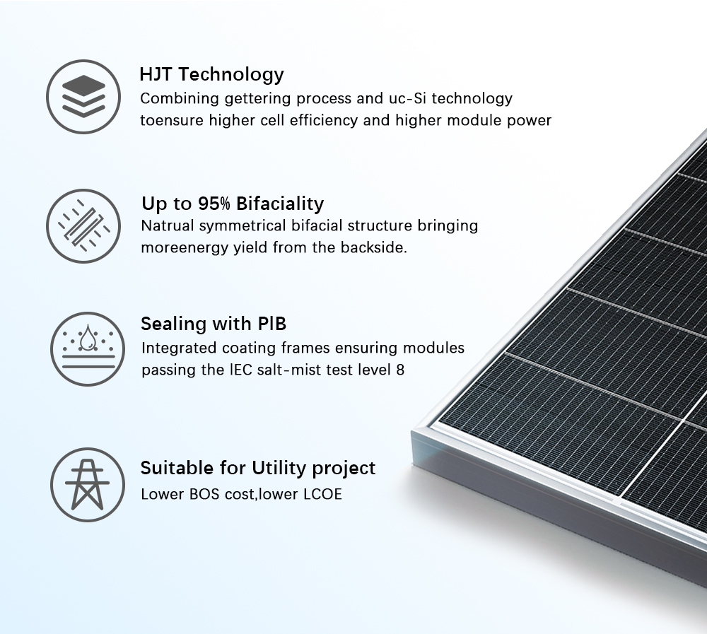 Huasun Hjt Bifacial Solar Panel 700W 710W 720W Technology Double Glass High Power Solar Panels Photovoltaic Solar Panel