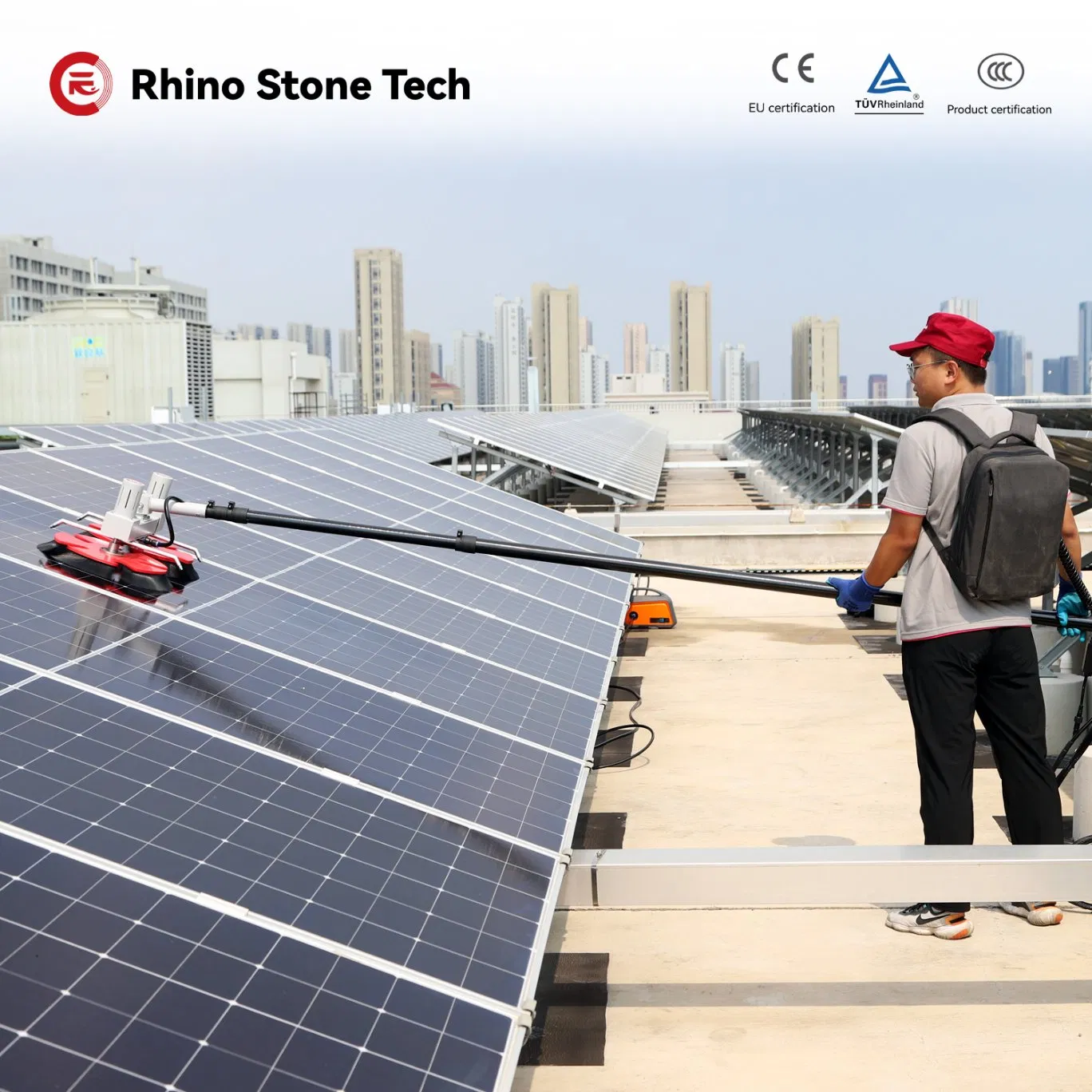 Portable Double-Head Solar Panel Cleaning Brushes Photovoltaic Unit Washing Machine PV Array Farm System Maintance Equipment