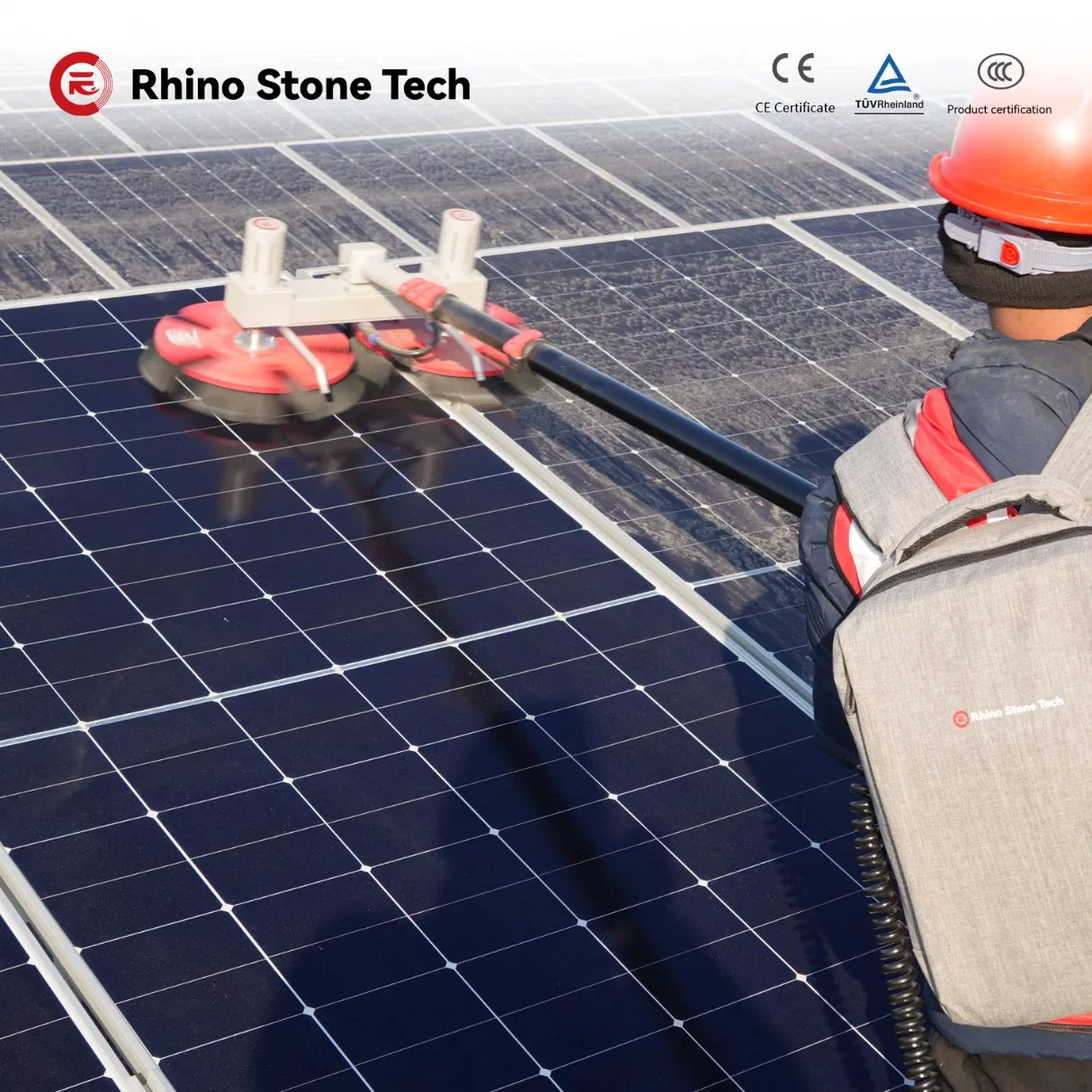 Brushless Motor 300W Double Head PV Panels Washing Machine Rotating Solar Panel Cleaning Brush with 3.6m 5.4m 7.5m Length Water-Saving Dry Wet Cleaning