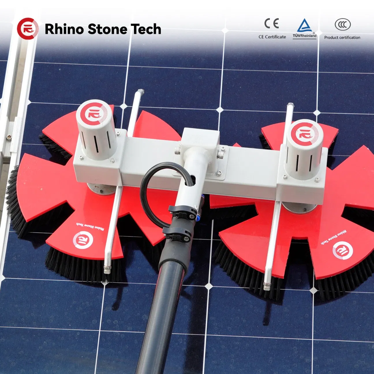 Brushless Motor 300W Double Head PV Panels Washing Machine Rotating Solar Panel Cleaning Brush with 3.6m 5.4m 7.5m Length Water-Saving Dry Wet Cleaning