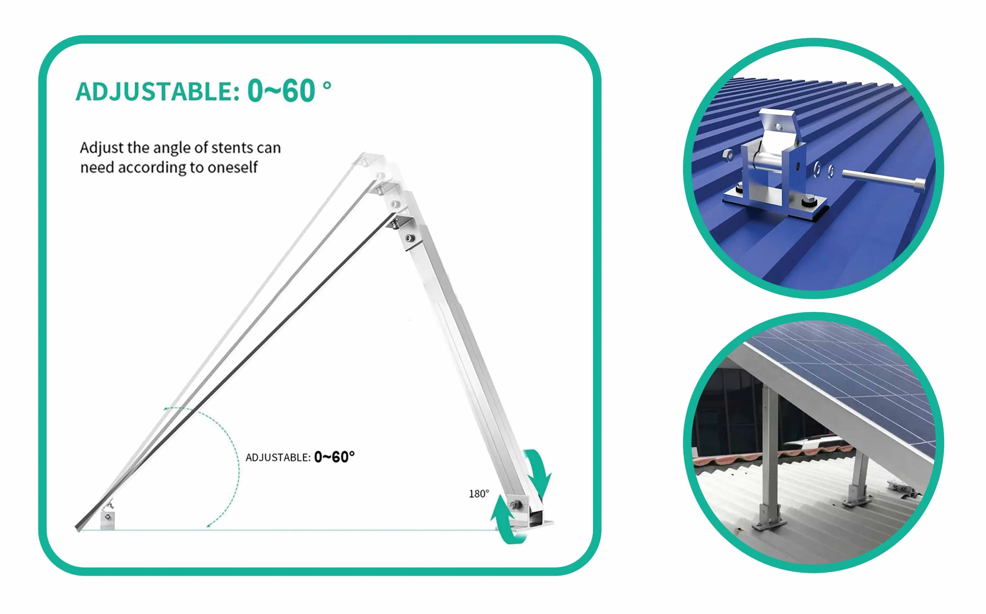 Adjustable Angle Solar Panel Mounting Leg Brackets Front Rear Feet in Steel Aluminium Flat Roof