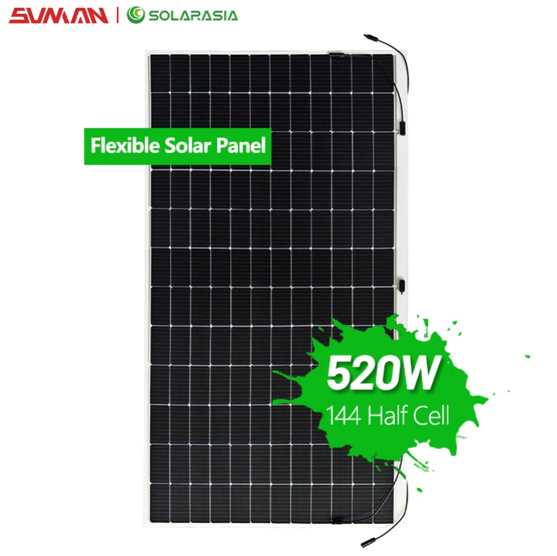 2026 Sunman Flexible Solar Panel 520W 550W Half Cell Wholesale Poly PV Flexible Solar Panel Monocrystalline Photovoltaic Module Solar Energy High Efficiency
