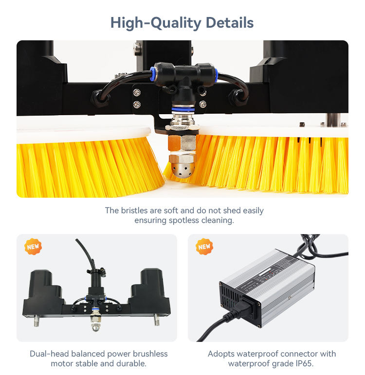 Solar Panel Brush Cleaning Machine Rotary Double Head with Portable Lithium Battery