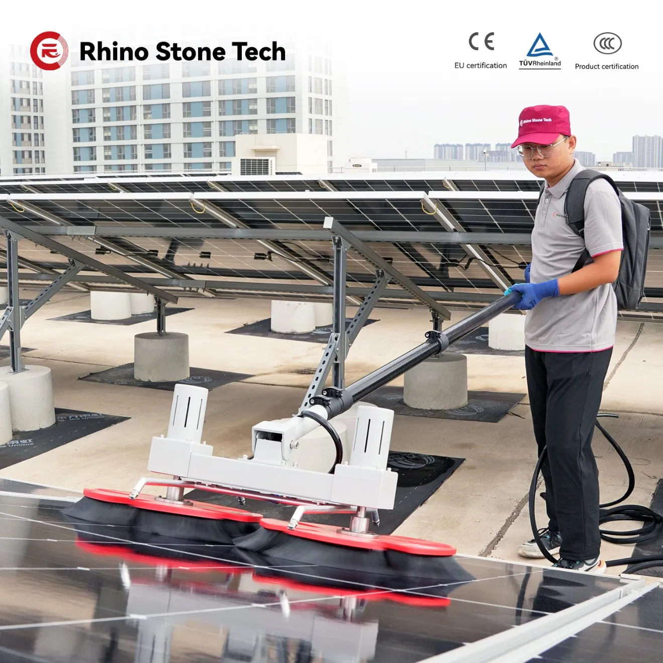 Portable Double-Head Solar Panel Cleaning Brushes Photovoltaic Unit Washing Machine PV Array Farm System Maintance Equipment