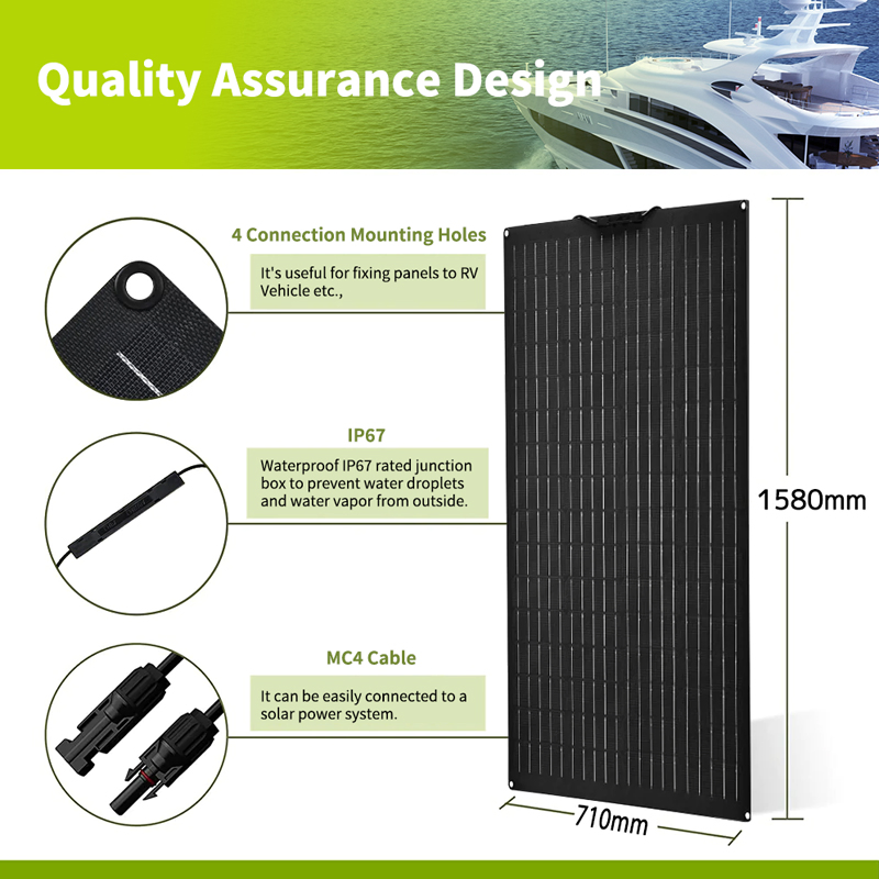 200W High-Efficiency Monocrystalline Etef Waterproof IP67 Photovoltaic Portable Flexible Solar Panel