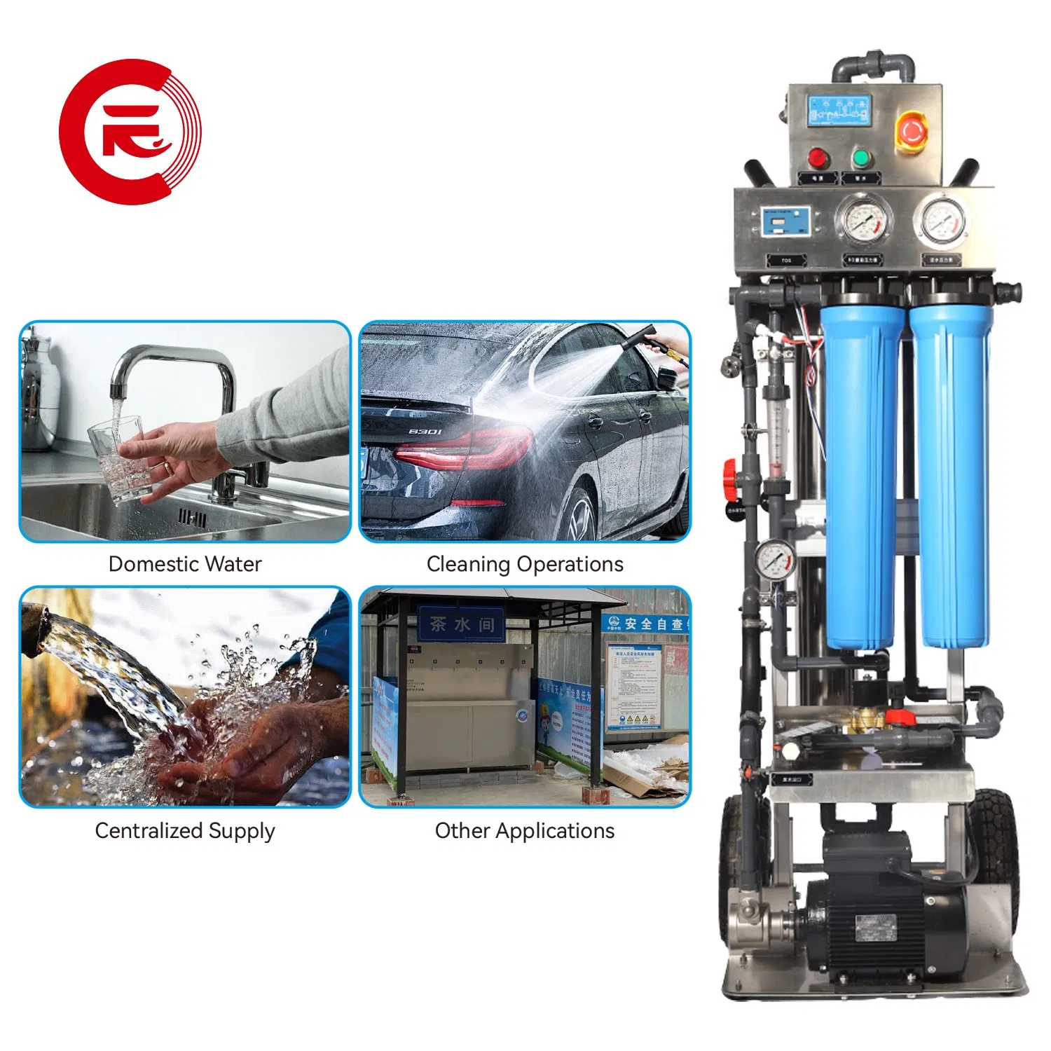 300L/H Portable Outdoor Pure Water Cleaning Windows Desalination RO System Mobile Water Desalination Machine for Cleaning Solar Panels