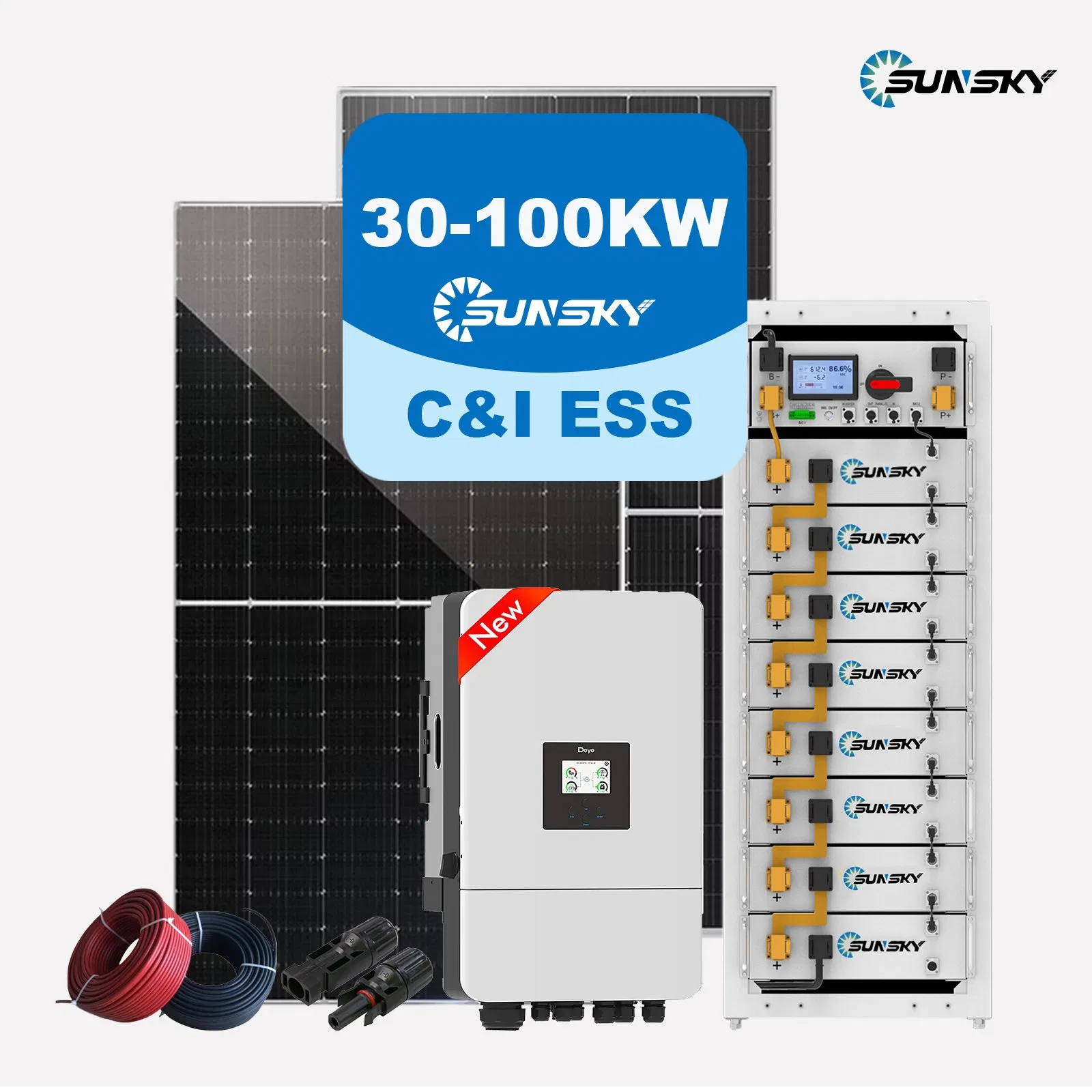 Sunsky Hybrid 50kw 80kw 100kw Solar PV Mounting Systems 100 Kw 50 Kw Solar Panel Solar Tracking Energy System with Lithium Battery