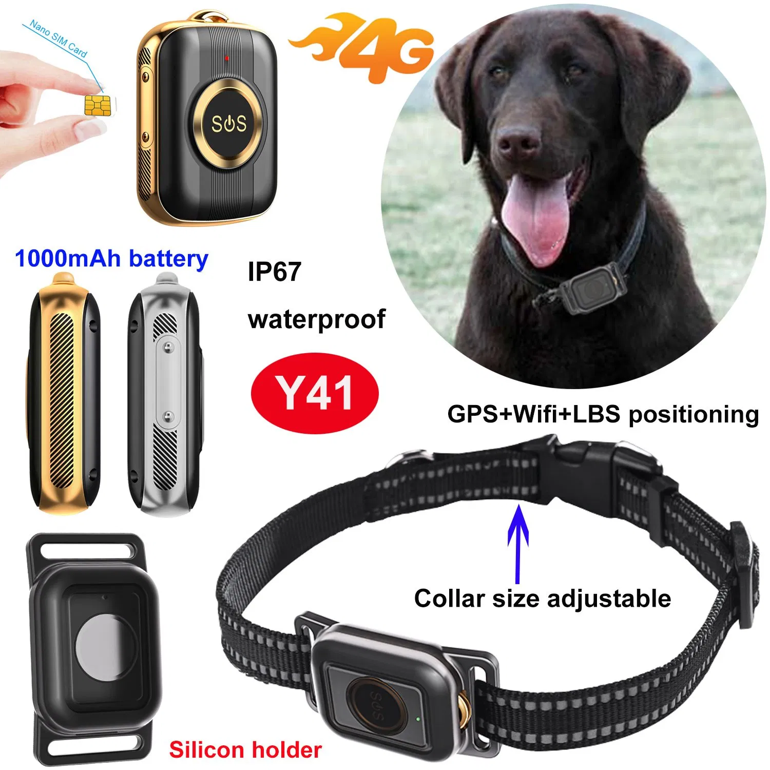 Top Selling IP67 Waterproof 4G Safety GPS Tracker for Pets Puppies dogs with live map location Y41
