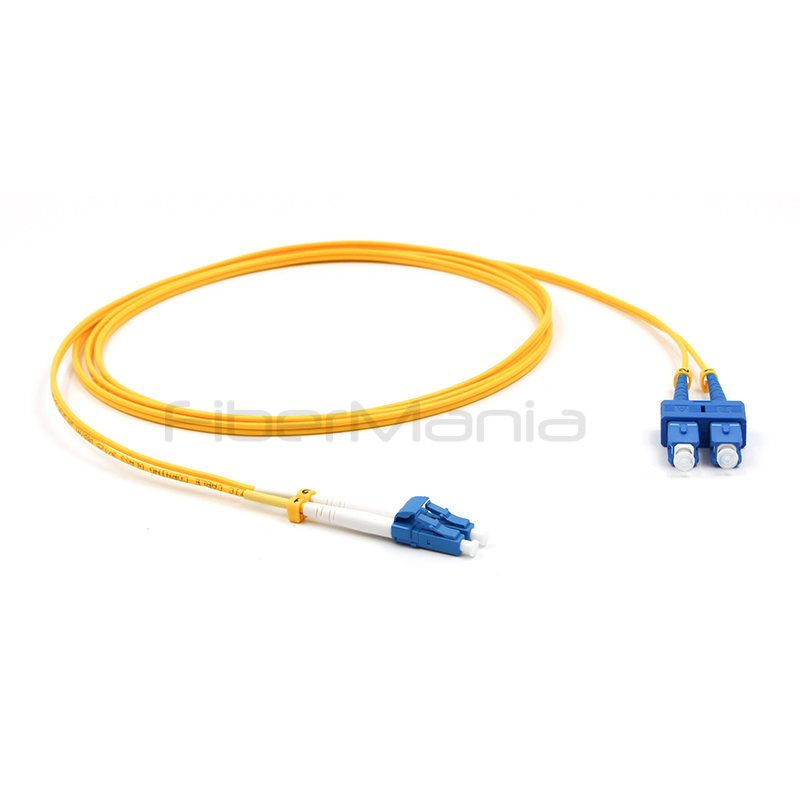 LC UPC to SC UPC Duplex OS2 Single Mode OFNR Yellow Fiber Optic Patch Cable