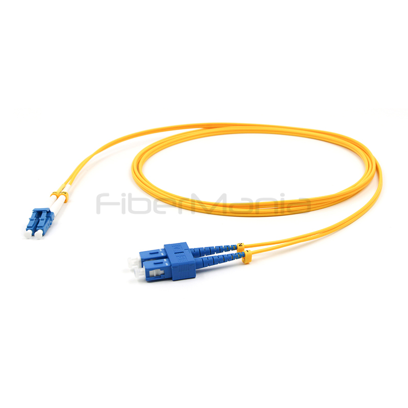 LC UPC to SC UPC Duplex OS2 Single Mode OFNR Yellow Fiber Optic Patch Cable