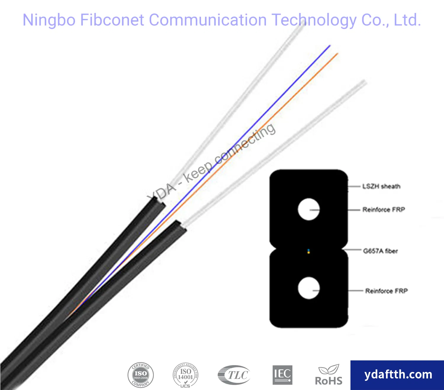 FTTX FTTH 1 2 4 Cores optical cable G657A1 G657A2 fiber GJXFH Singlemode Fiber Optic Drop Cable