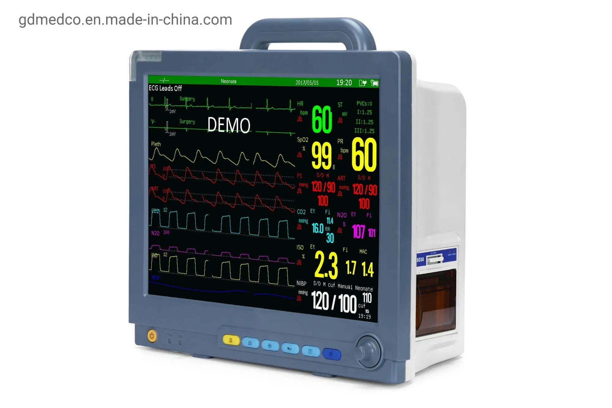 Ce ISO 15'' Multi-Parameter Diagnostic ICU Portable Patient Monitor
