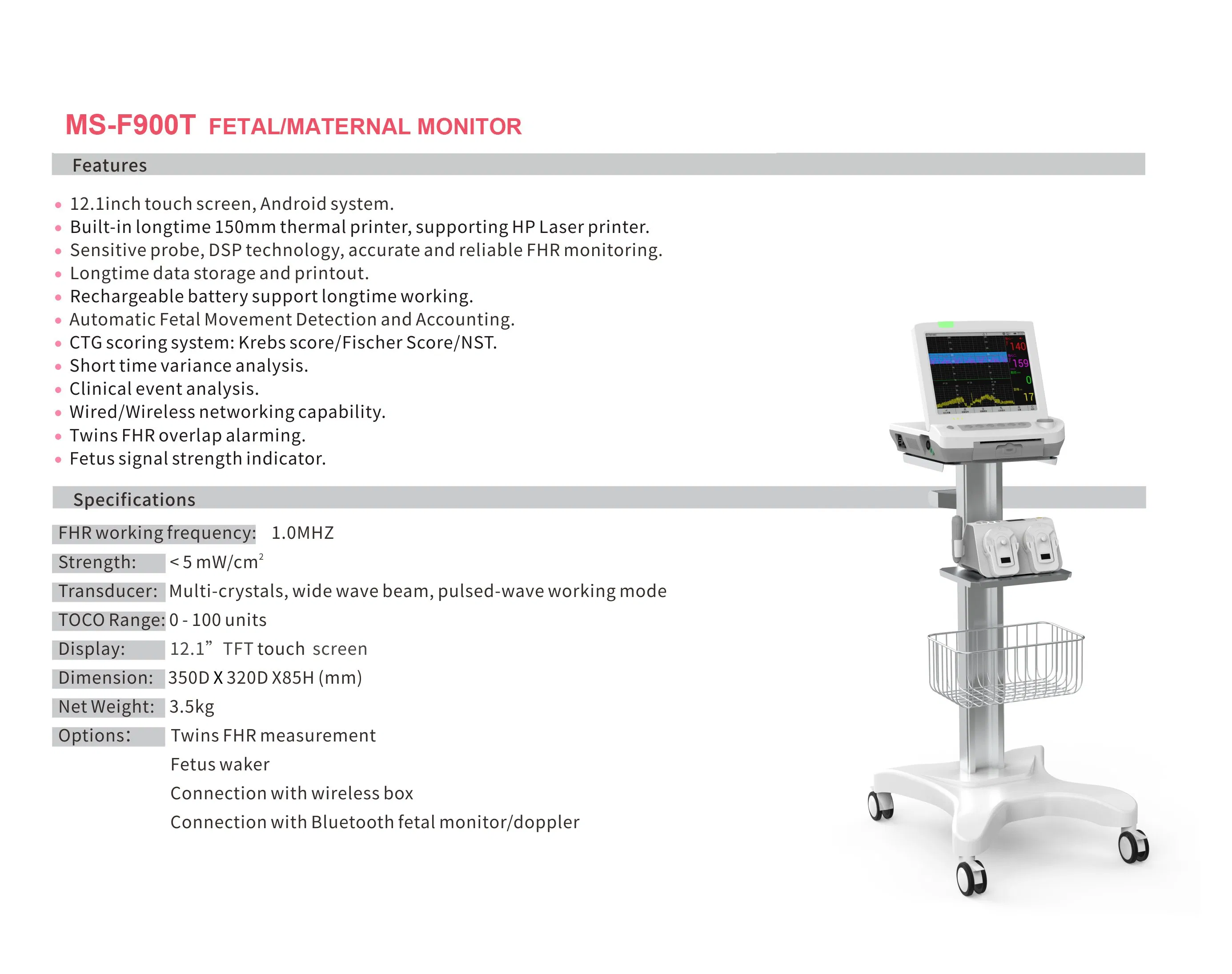 Pregnant Women Needed Cardiotocography Machine Ctg Maternal Fetal Monitor (MS-F900T)