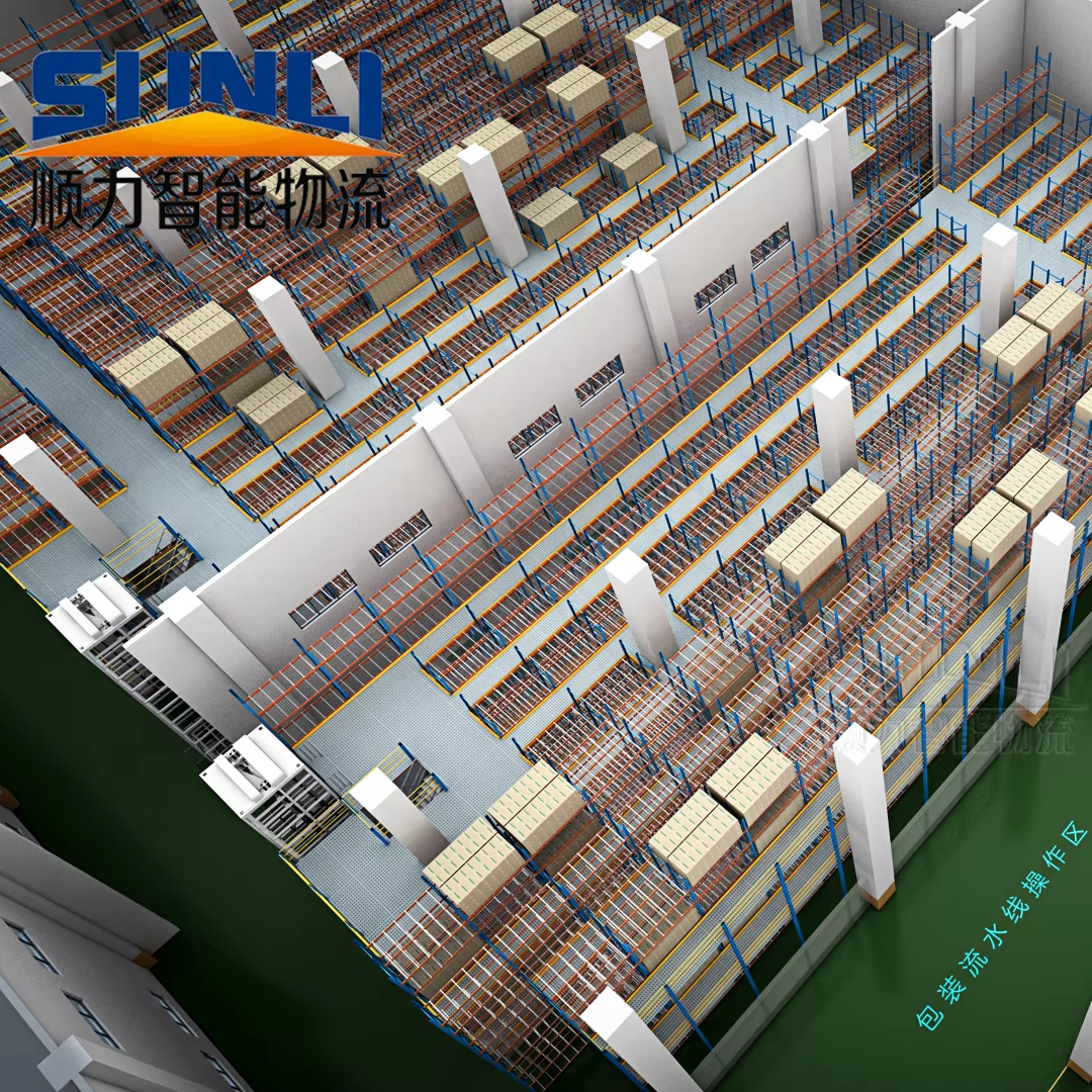 Sunli Heavy-Duty Q235B Steel Mezzanine Platform Flooring Racking Systems Multi-Level Warehouse Storage Equipment Powder Coated